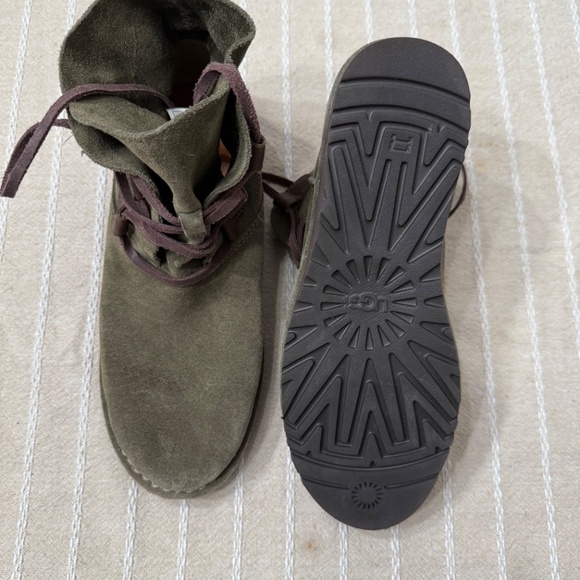 UGG WOMEN ELVI GREEN BROWN SUEDE LEATHER LACE UP BOOTS SHOES SIZE 9 1017534 - Picture 3 of 4